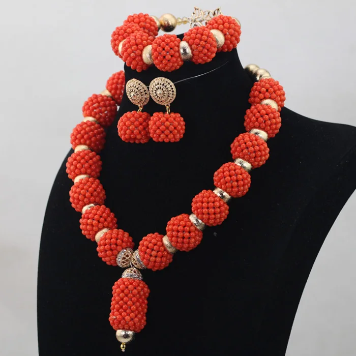 Новый стиль оранжевые Коралловые бусы Ювелирные наборы нигерийские Африканские