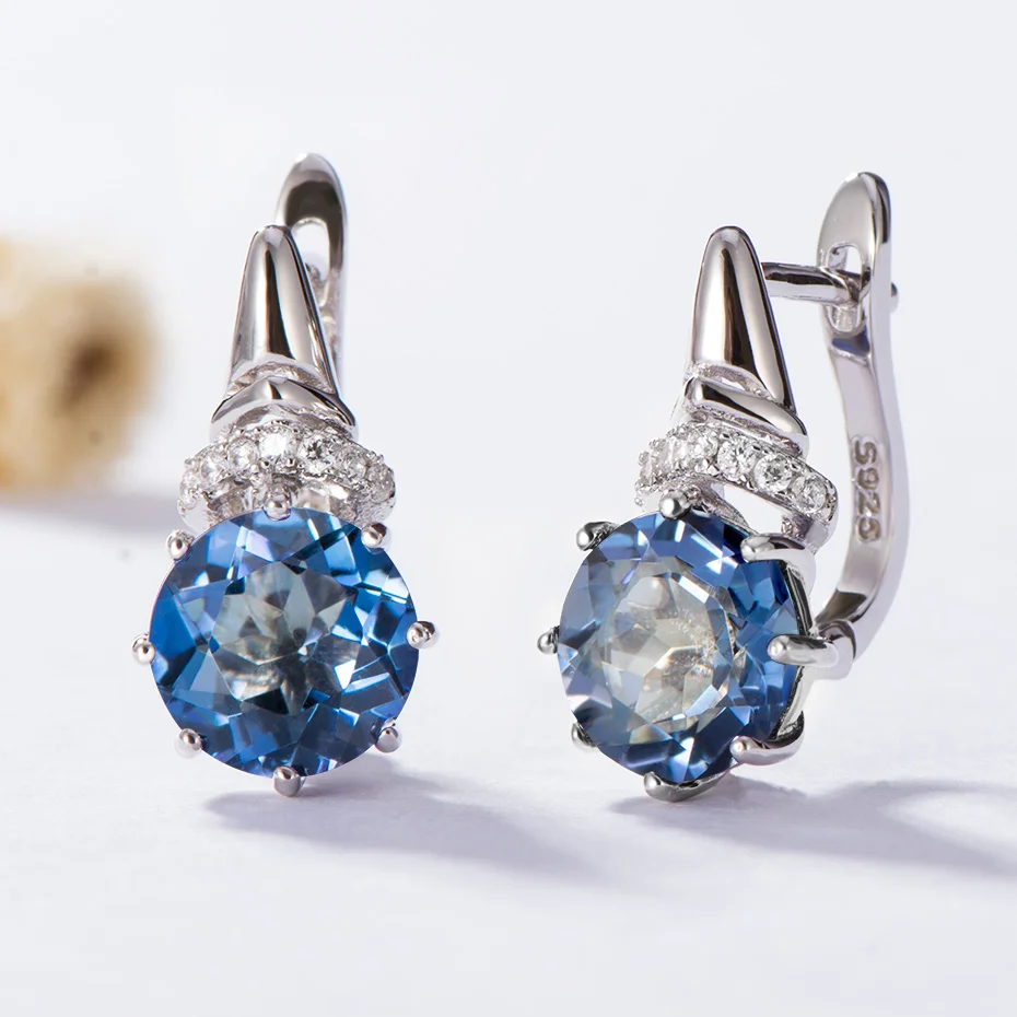 Kuolit 4.7ct натуральный иолит Синий Мистический Кварц клипсы для женщин 925 пробы драгоценности из серебра и камней обручение подарок