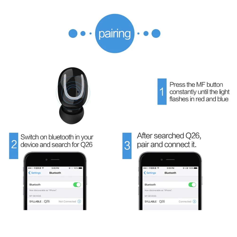 Слог Q26 Bluetooth V5.0 наушники 4 часа беспроводные наушники мини наушники слог Q26 гарнитура 500 мАч с микрофоном
