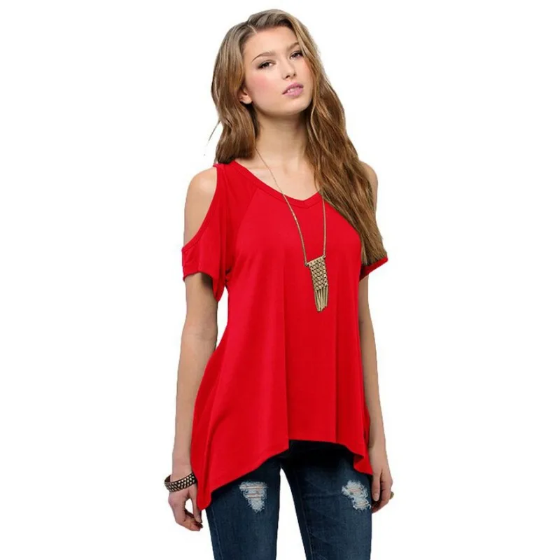 Dark Red ZH хлопковые футболки летние женские хлопковые футболки с круглым вырезом и коротким рукавом с открытыми плечами женские сексуальные Свободные повседневные женские футболки больших размеров - Цвет: Dark Red