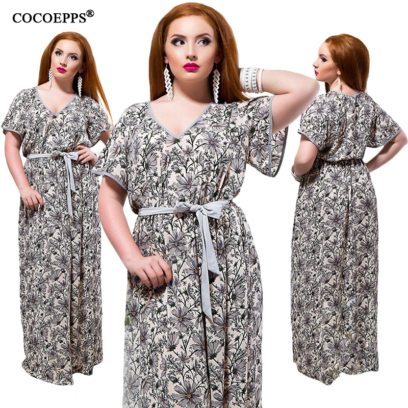 Женское длинное платье с V образным вырезом большого размера|Женские платья| |