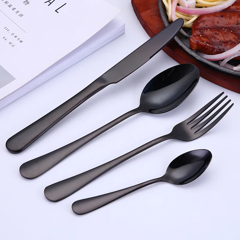 4 набора 16 шт черный набор посуды 304 набор столовых приборов из нержавеющей стали нож вилка, ложка, Посуда свадебный набор серебряных изделий