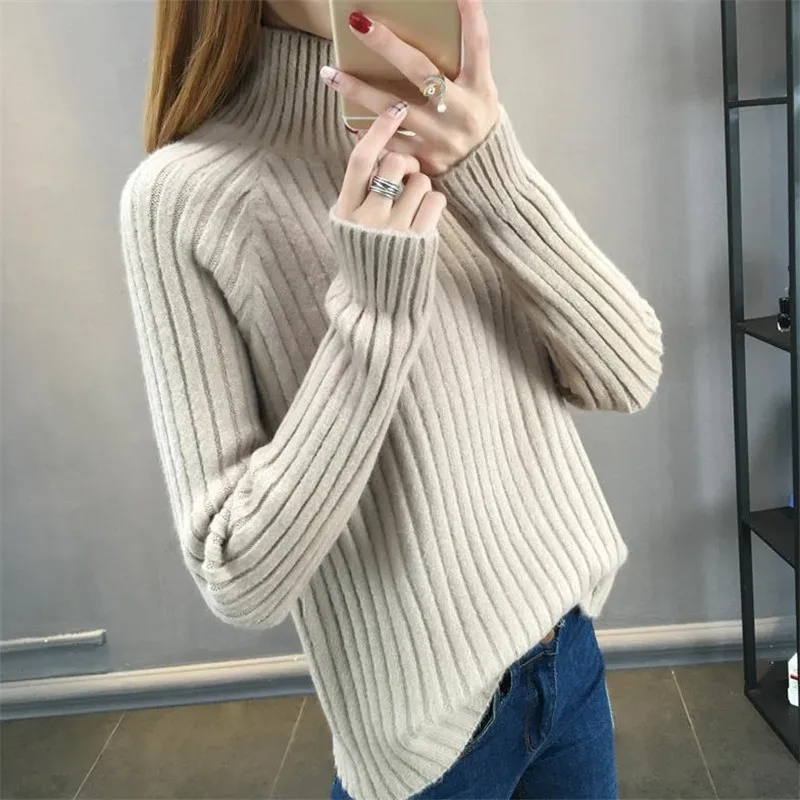 Женский вязаный пуловер с высоким воротником длинным рукавом | Женская одежда