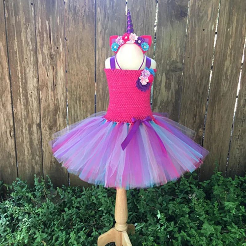 Girls Tutu Dress Fancy Rainbow Princess Unicorn with Headband Christmas Halloween Costume for Kids Girl Party 1-14Y | Детская одежда и