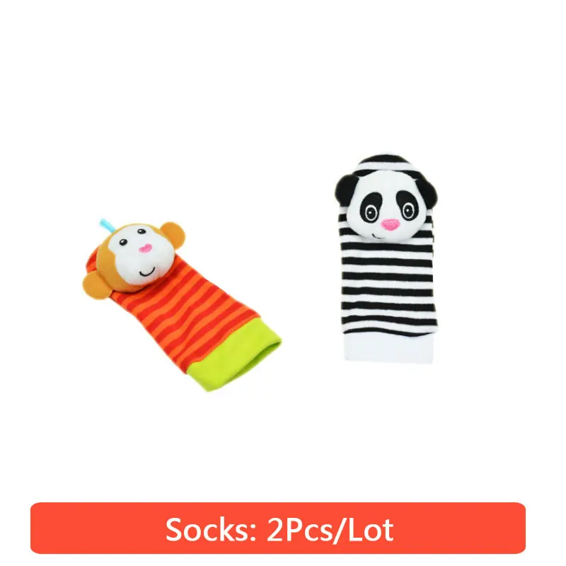 2Pcs Socks Детские игрушки для детей 0-3 лет, детские погремушки игрушки, носки с животными, ремешок на запястье+ погремушка, детские носки для ног, детские носки с ремешком на запястье - Цвет: 2Pcs Socks