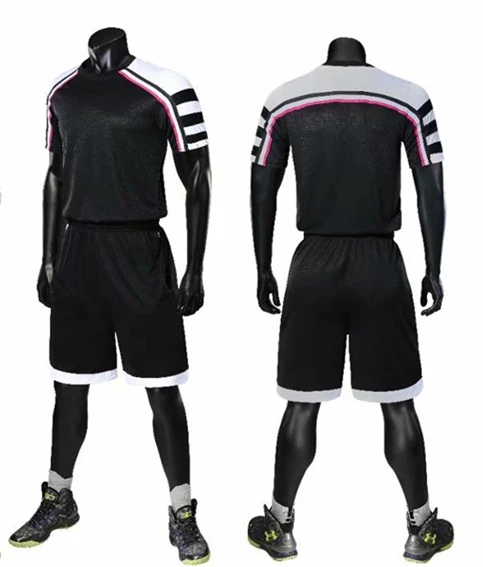 JY1901 black Короткий рукав мужские баскетбольные майки наборы колледж спортивный костюм для баскетбола дышащая команда баскетбольные майки наборы Униформа принт - Цвет: JY1901 black
