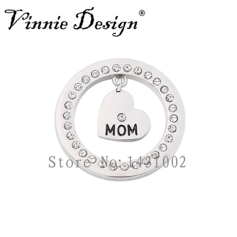 Винни Дизайн Jewelry 33 мм хрустальное сердце MOM мотаться Монета диск подходит для
