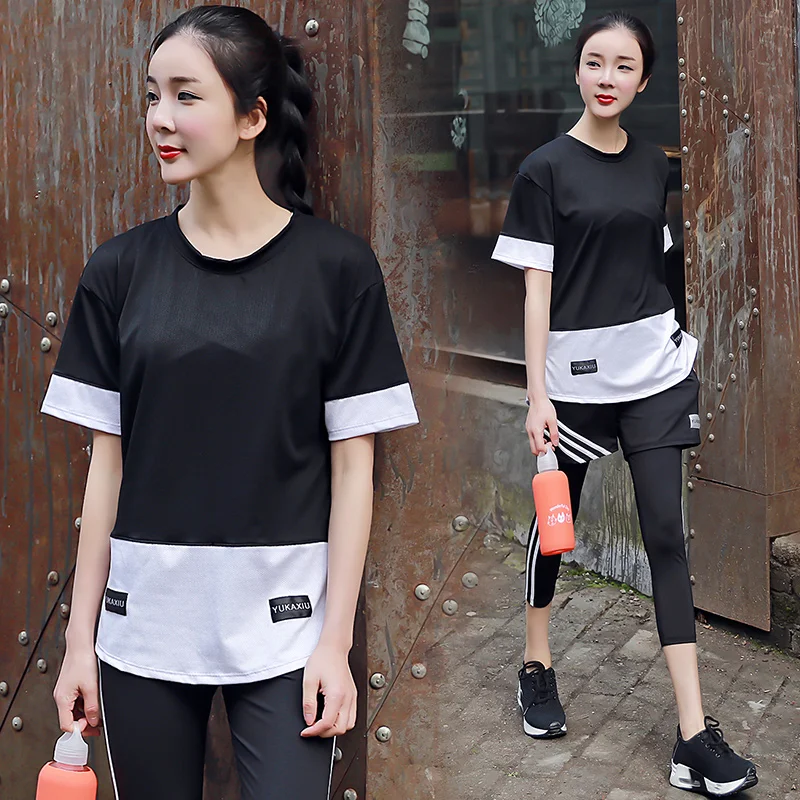 Женский набор для йоги плюс размер фитнеса дышащая спортивная одежда бега топ +