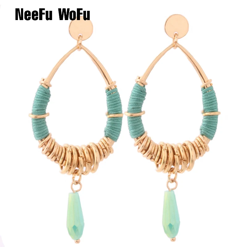 Богемные металлические большие серьги NeeFu WoFu сверкающие стеклянные большая