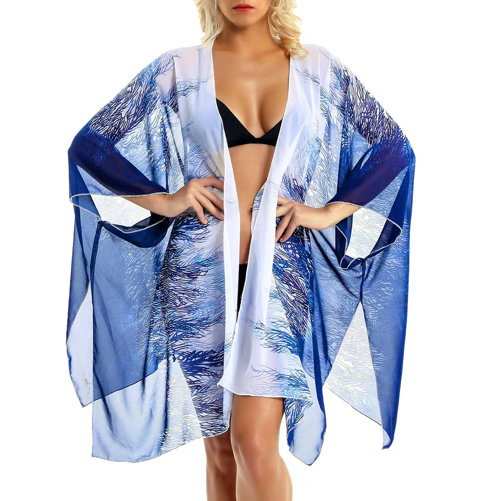Для женщин Лето шифон Печатные синий розовый белый шаль с цветочным рисунком