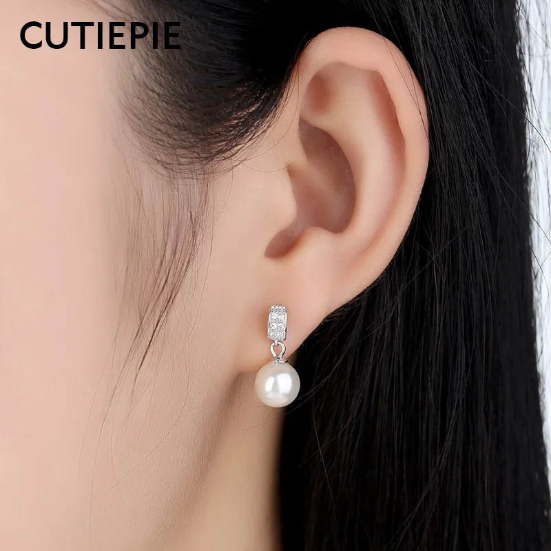 CUTIEPIE 100% Настоящее серебро 925 пробы жемчужины Висячие серьги для женщин Роскошные