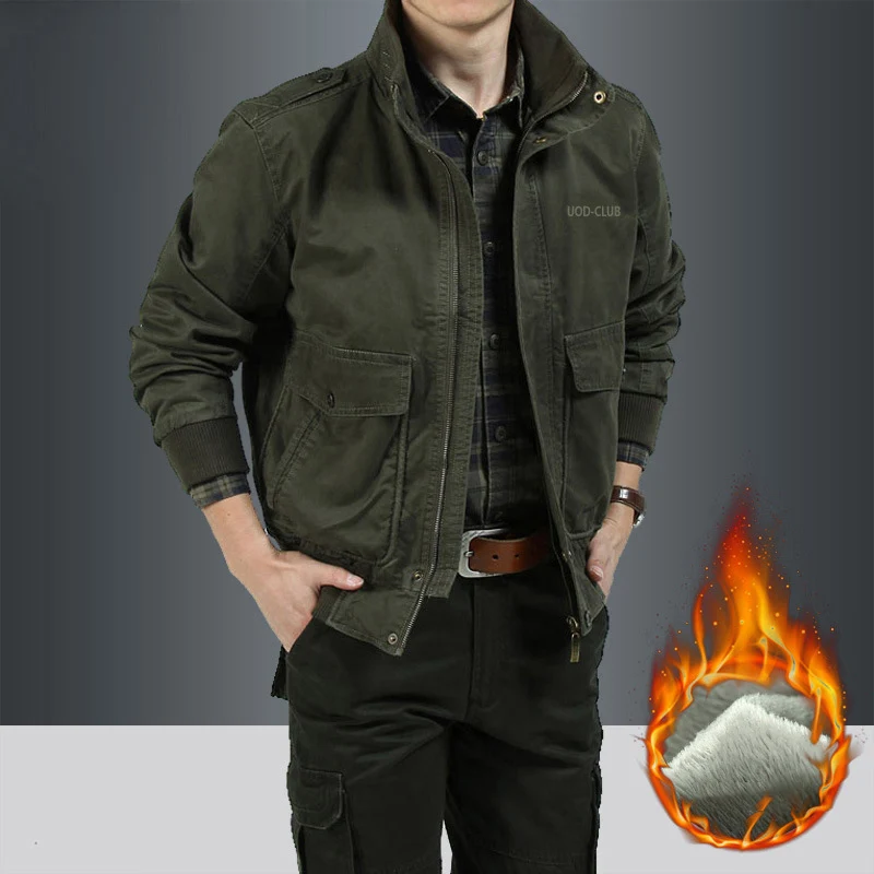 Army Green Thick AFS ZDJP осень Военная верхняя одежда мужская куртка Теплый ветронепроницаемый Бомбер куртка хлопок Jaqueta Мужское полупальто homme Plus Размеры M-4XL - Цвет: Army Green Thick
