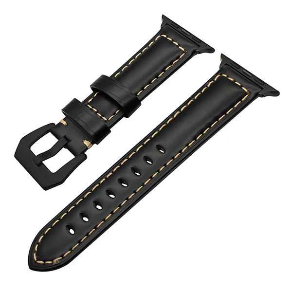 Black B Французский ремешок из натуральной кожи для iWatch Apple Watch 38 мм 42 мм серия 1 2 3 старинный ремешок из нержавеющей стали с пряжкой на запястье - Цвет ремешка: Black B