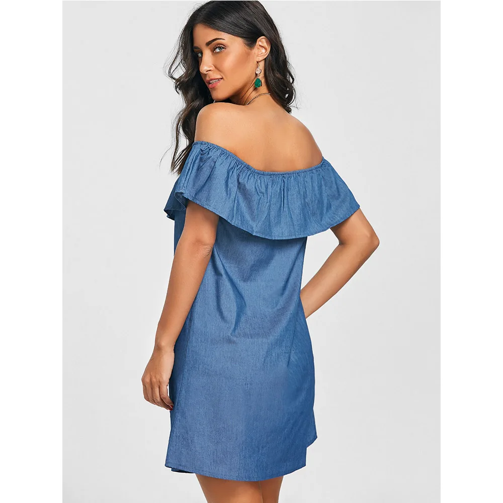 Женское джинсовое платье VESTLINDA летнее короткое Повседневное с оборками и