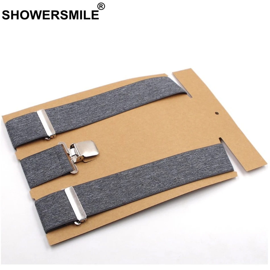 SHOWERSMILE мужские подтяжки серые широкие 5 см мужские подтяжки для брюк 3 зажима эластичные Брендовые мужские брюки аксессуары 120 см