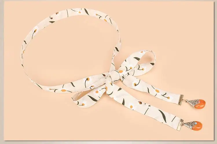 See Orange 2018 Summer New Flower Silk Belt Woman Belt Sashes Vintage Long Fabric Waist Belt For Dress Accessories SO0133