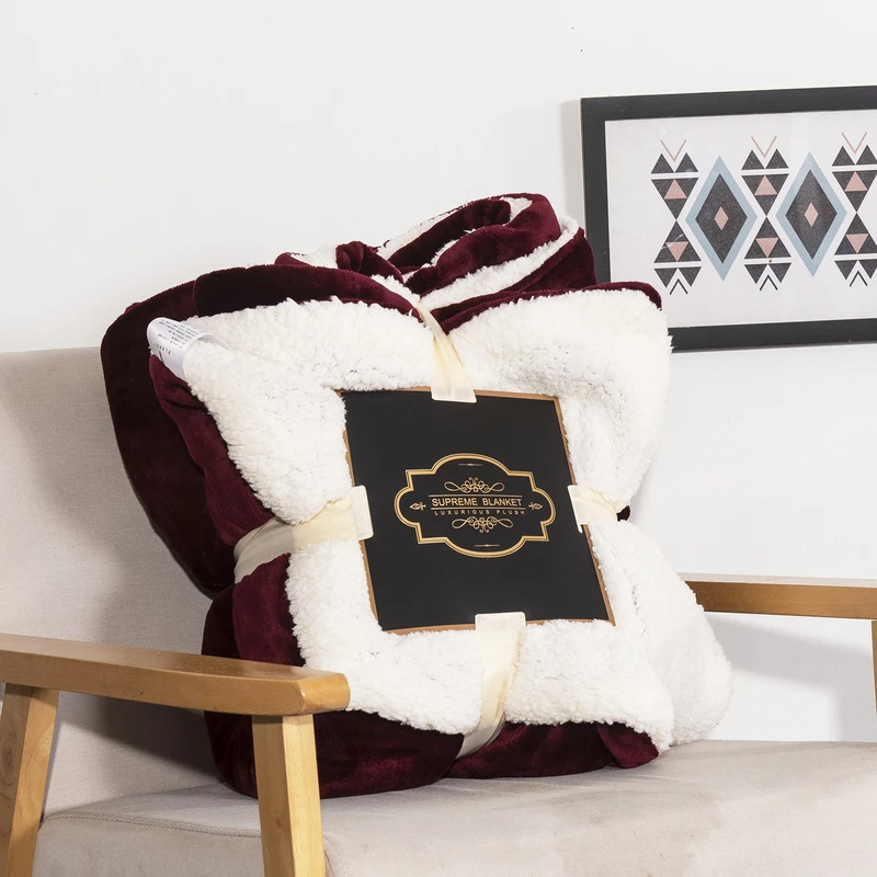 Slowdream Hot Sale Thick Sherpa Throw Wine Blanket Weighted Flannel Fleece Queen King Adult Summer For Bed Or Couch 1PCS | Дом и сад