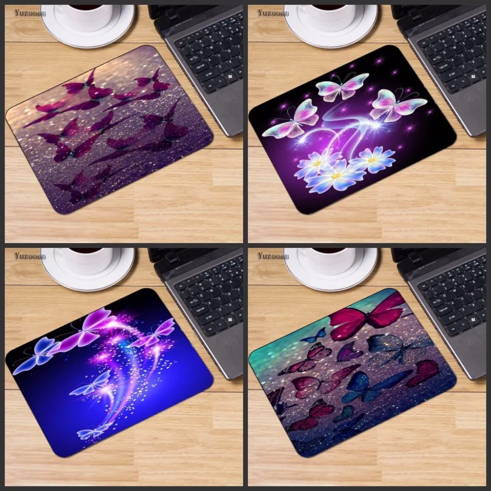 Yuzuoan крутой новый фиолетовый удобный коврик для мыши с бабочкой игровой Размер