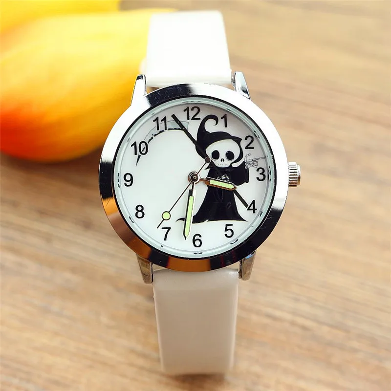 

Nazeyt grim reaper dial boys and girls quartz watch cute cartoon Sickle ghost luminous hand leather children Halloween clock