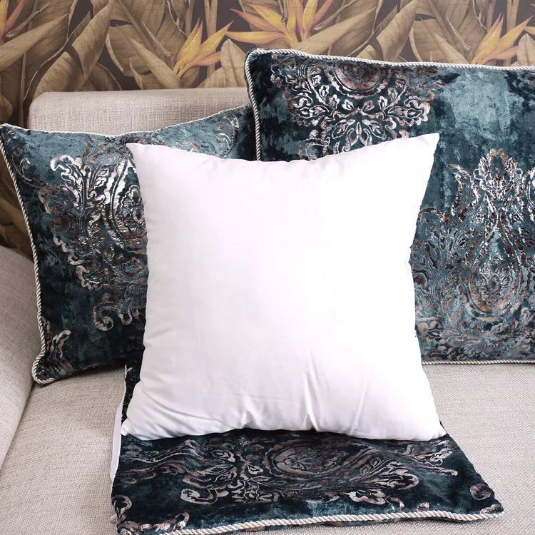 Luxury Blue Flannel Bronzing Fabric Cushions Cover High Quality Solid Gold Foil Stamping Throw Squard Pillow Covers | Дом и сад