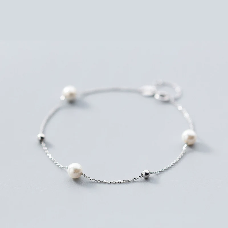 Женский браслет из серебра 925 пробы с искусственным жемчугом | Украшения и