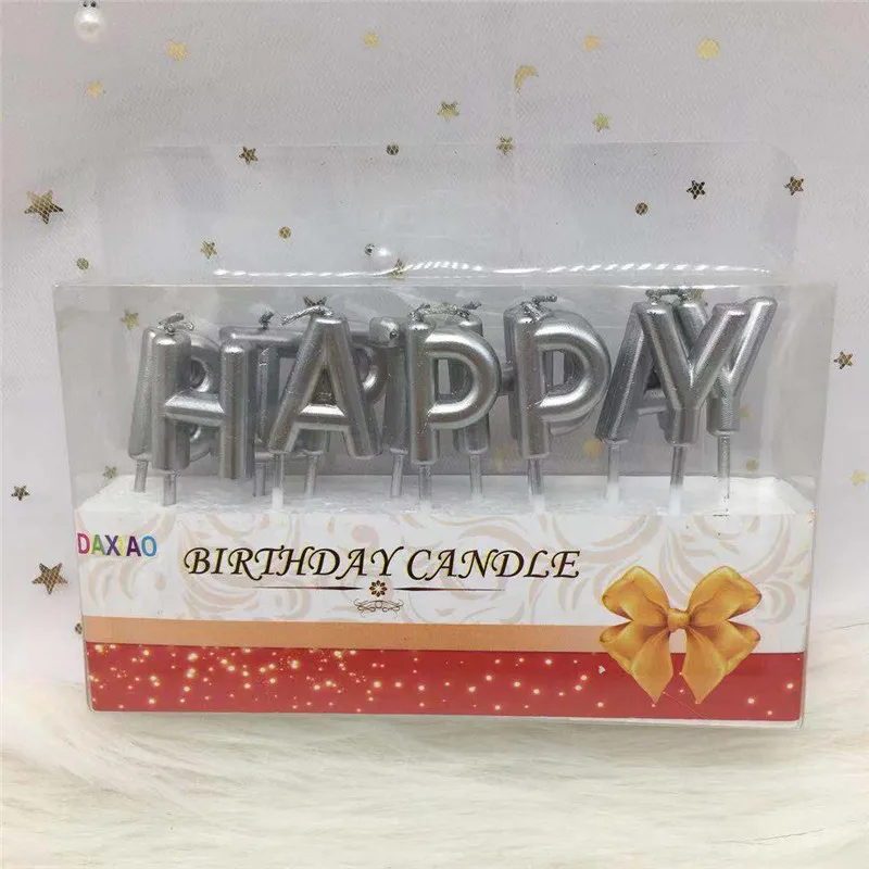 Happy-silver Розовые, золотые, серебряные, красные с надписью «Happy Birthday», праздничный торт, праздничные принадлежности для дня рождения, милые свечки на день рождения для кухни, выпечка в подарок - Цвет: Happy-silver
