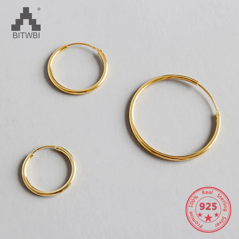 

Gold Color Women 100% 925 Sterling Silver Hoop Earring Round Circle Loop Gifts Simple Silver Hoop Earrings Piercing