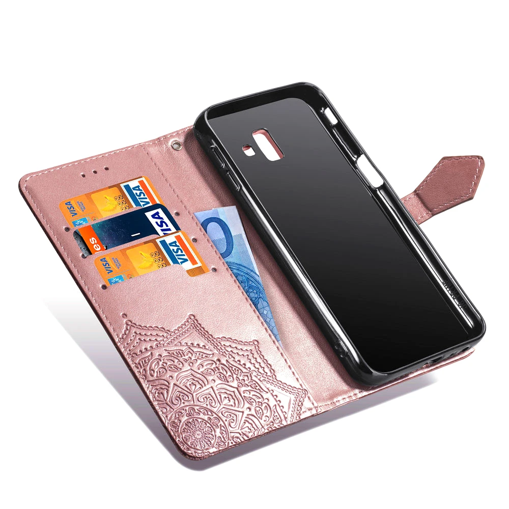 Рельефный чехол с цветами для Samsung Galaxy J6 Plus 2018 откидной кожаный чехол-бумажник Prime