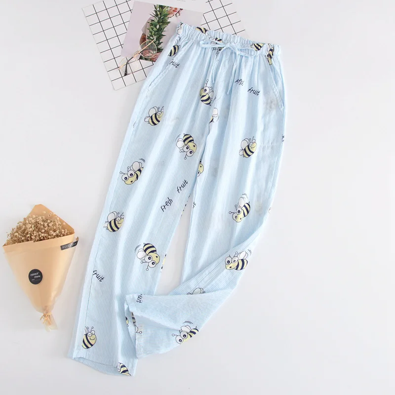 bee blue Новые женские пижамные штаны из хлопка с милым рисунком, качественные летние повседневные удобные женские Пижамные брюки - Цвет: bee blue