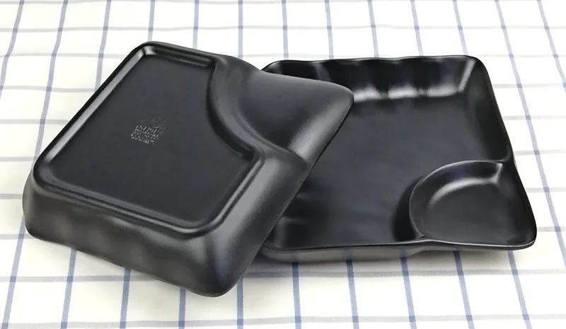 Black Frost Porcelain Imitation Rectangle Dish With Sauce Lattice Dinnerware Dinner Plate Japanese Cuisine Restaurant Tableware