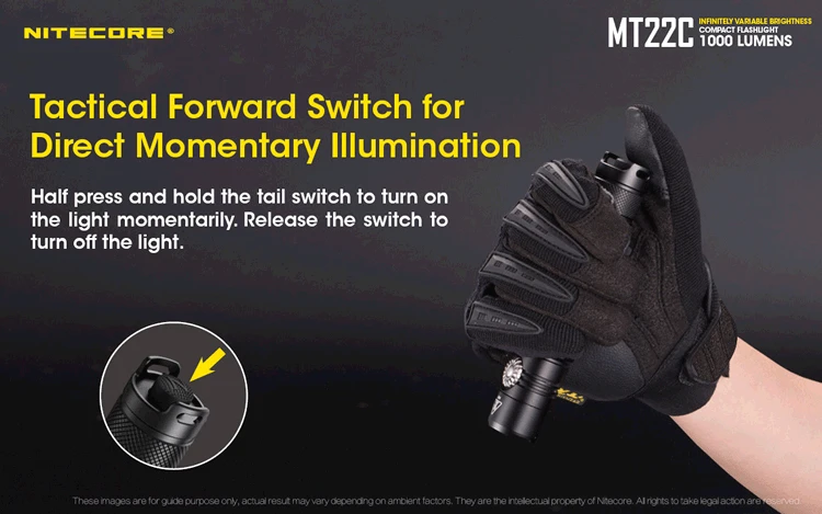 NITECORE MT22C тактический фонарик CREE XP-L HD V6 Макс 1000 люмен 8600cd поворотный переключатель луч бросать 185 измерительный прибор наружный поисковый фонарь