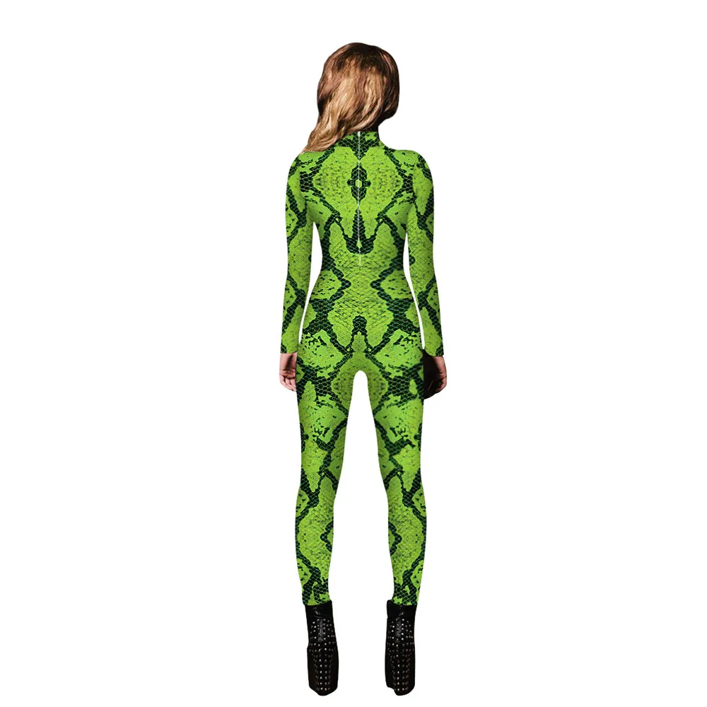 Хэллоуин Карнавал Пурим 3D принт зеленая змея Комбинезоны для сексуальных женщин