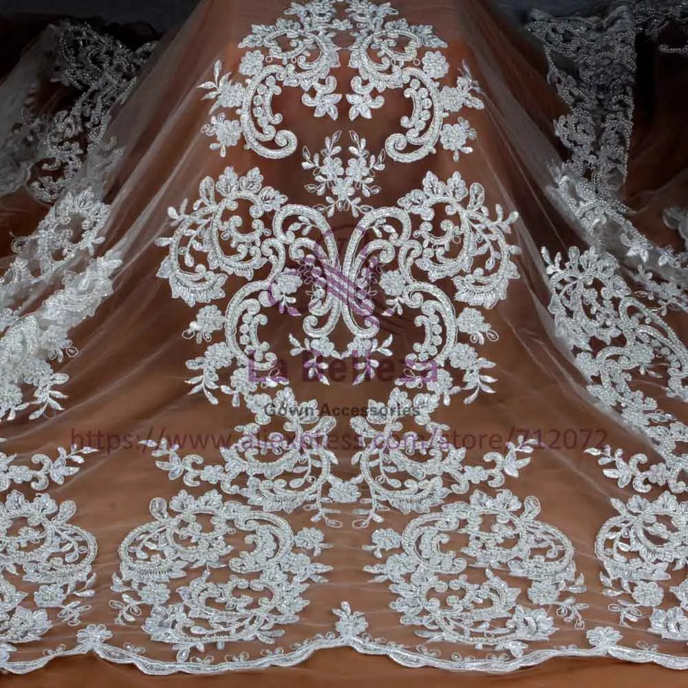 Off white La Belleza чистый белый/белый большой pattener тяжелый ручной работы бисером свадебное платье кружевной ткани 52 ''ширина - Цвет: Off white