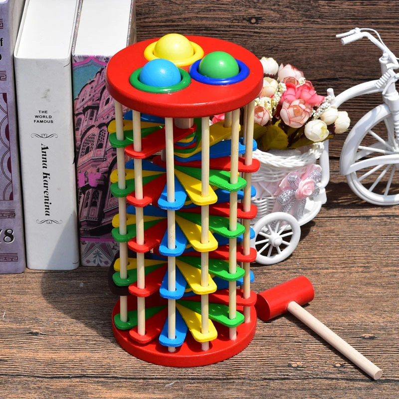 Wooden Toys Batting Ladder Hand Knock The Ball Montessori Mathematics Early Educational Colorful For Children Kids Baby | Игрушки и