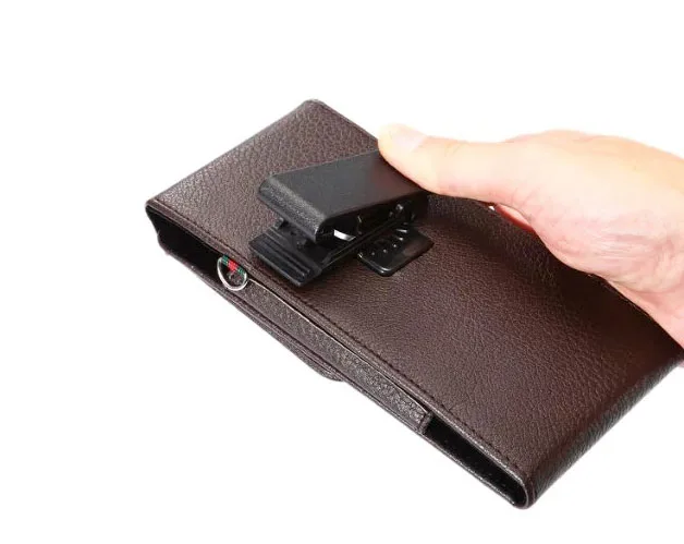 Вертикальный мужской кожаный чехол с зажимом для крепления на поясной ремень