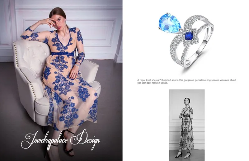 Jewelrypalace Regal 6.8ct груша Швейцарский голубым топазом и принцесса-cut создано синий шпинель cooktail кольцо для женщины 925 стерлингов Серебряный