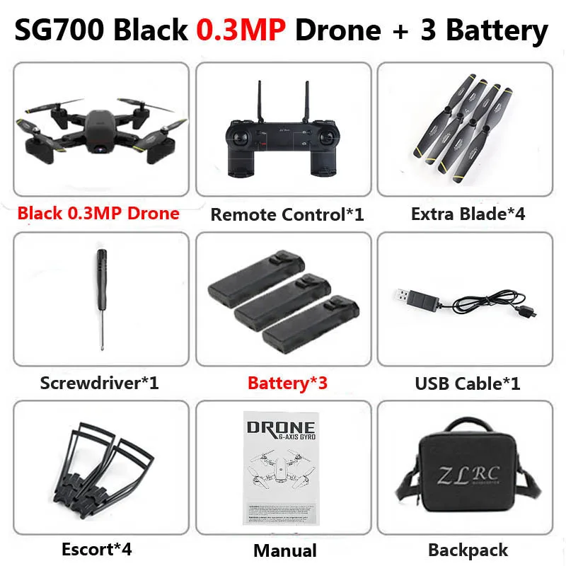 0.3MP Black 3B Bag SG700 Профессиональный складной Дрон с камерой 2MP HD WiFi FPV контроль скорости удержания высоты RC Квадрокоптер Вертолет игрушка XS809 E58 - Цвет: 0.3MP Black 3B Bag