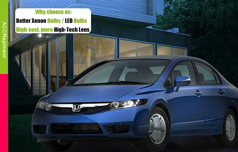 Стильный светодиодный фонарь для Honda Civic, фары 2007-2011 Civic, светодиодный фонарь с угловыми глазами, drl H7 hid Q5, биксеноновые линзы ближнего света