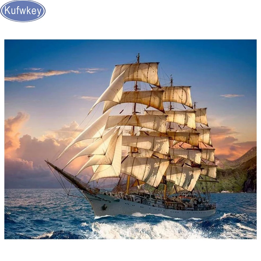 

Алмазная живопись особой формы sae boat, 3d картина стразы, вышивка бисером, Алмазная мозаика, Набор для творчества, домашний декор 50x40 см