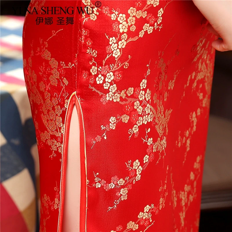 Chinese Traditional Cheongsam Women Silm Dress Long Brocade Sexy Kimono Bride Wedding Performance show Clothes | Тематическая