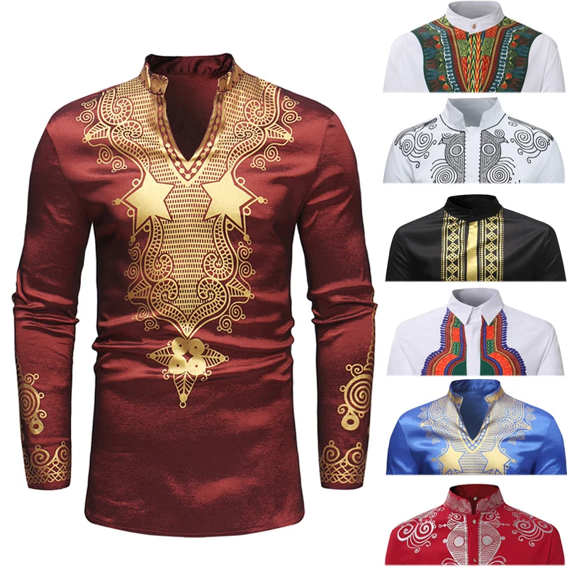 

Latest Design Tribal Pattern Male Traditional African Shirt Classic Print Africa Men Dashiki T Shirt White Black Red Blue