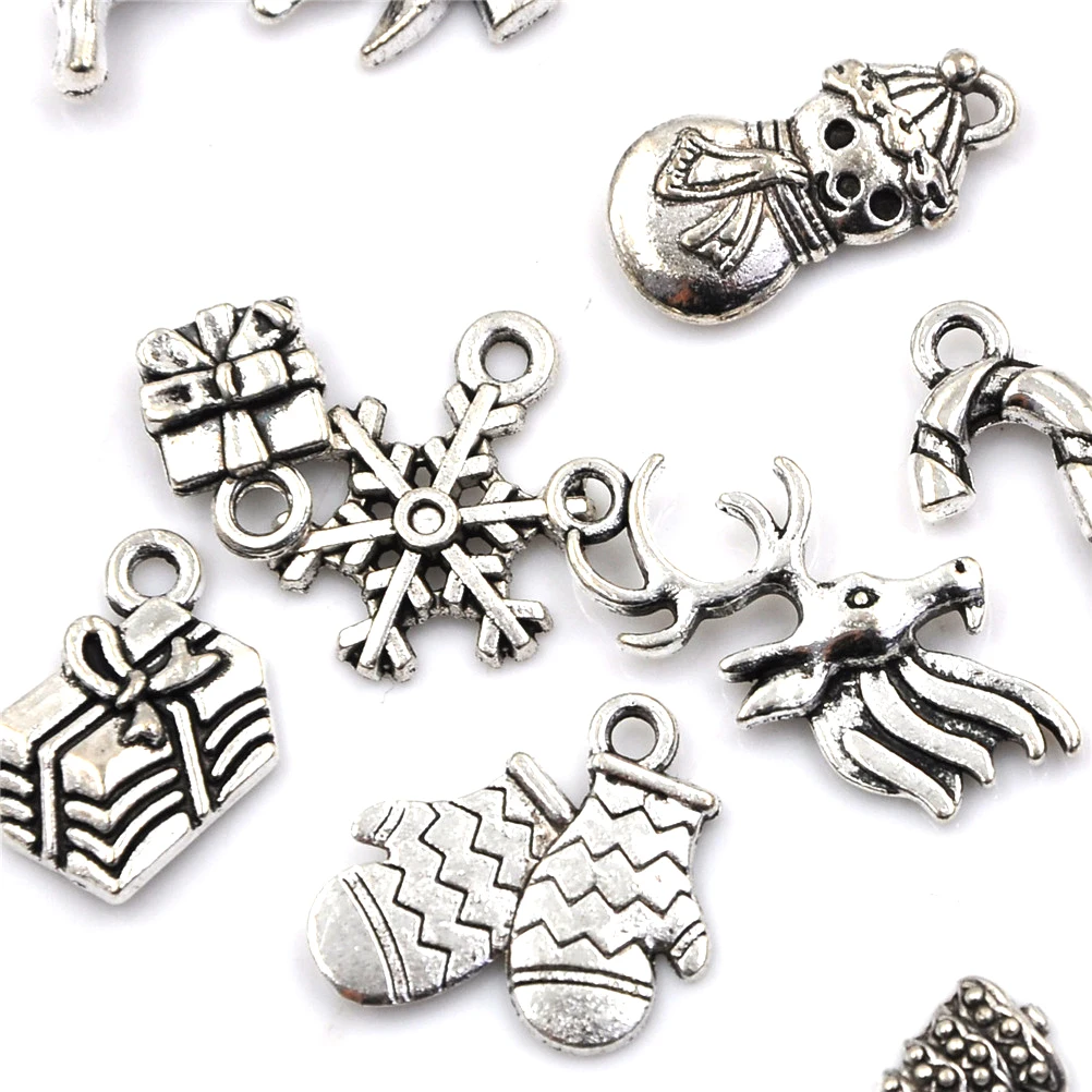 Wholesale 19pcs /set Christmas Charm Antique Plated Snowflake Charms Pendants Fit Bracelet Jewelry Making Accessories | Украшения и