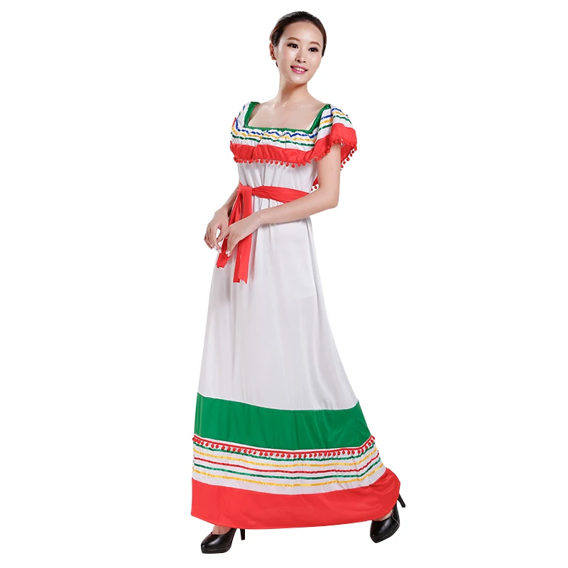 2017 Мексика Женский Костюм Взрослый Полиэстер Белый Косплей Фантазийное Праздничное Длинное Платье Карнавал Хэллоуин Детский День Подарок Выступление.