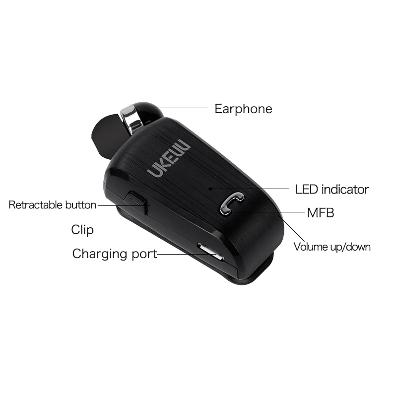 Беспроводная гарнитура UKELILI UK890 Bluetooth V4.0 вибрирующие наушники-вкладыши с зажимом
