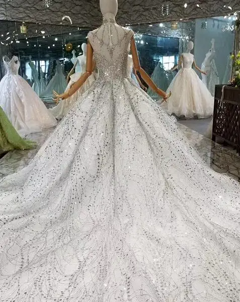 H&S BRIDAL Gorgeous silver rhinestone wedding dress High Neck wedding gowns 2020 Vestido de Novia