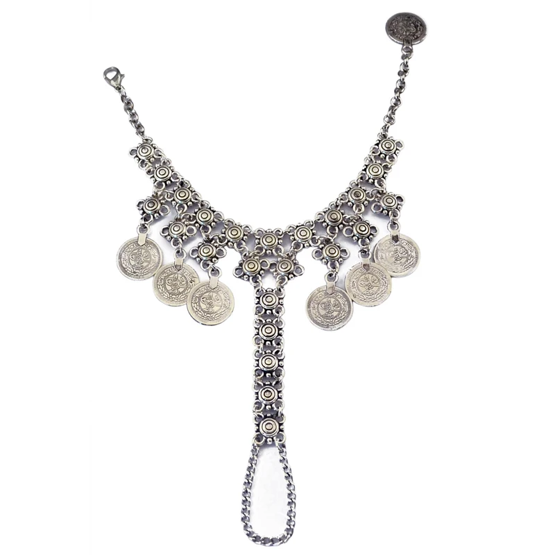 Винтажный античный браслет с монетницей раб регулируемый резной цветочный в