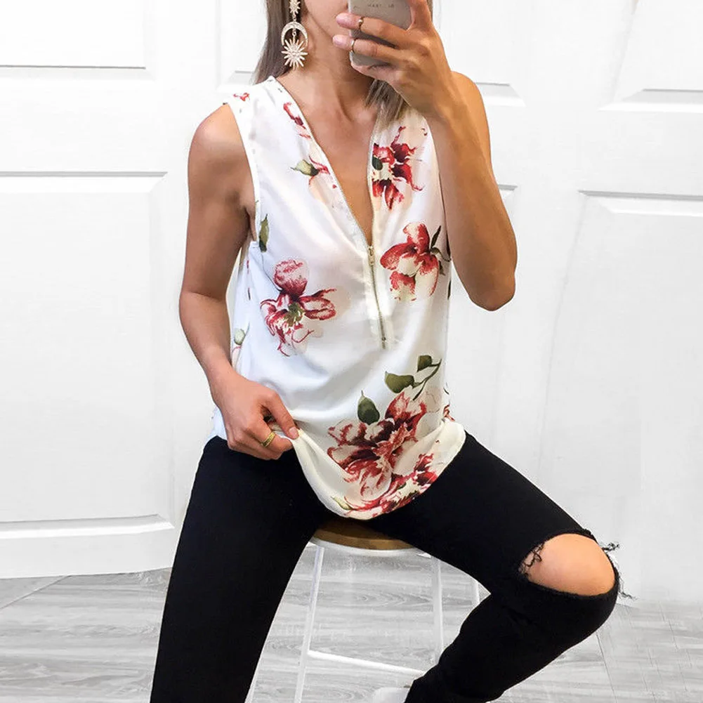 2018 женские Топы Boho летние жилеты на молнии Блузка размера XXL Женские топы с