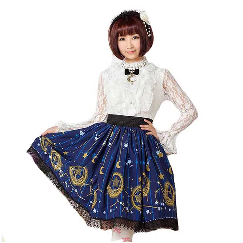 ROLECOS/синяя короткая юбка с принтом луны и звезд для женщин Милая принцессы в стиле