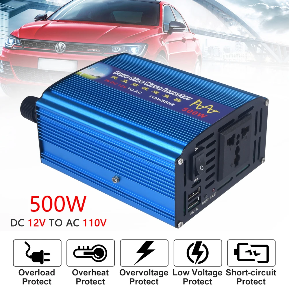 ZHST 500 Вт DC12V к AC220V 50 Гц автомобильный чистый синусоидальный инвертор усилитель