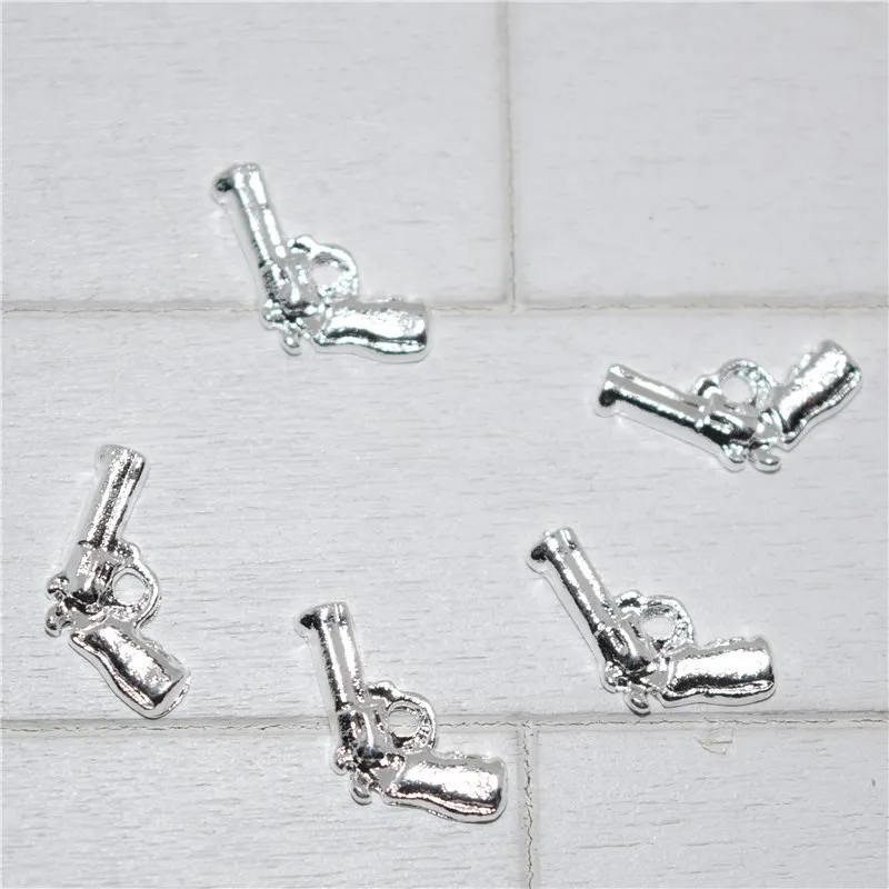 10psc новая модель серебряного пистолета 3D украшения для дизайна ногтей подвески